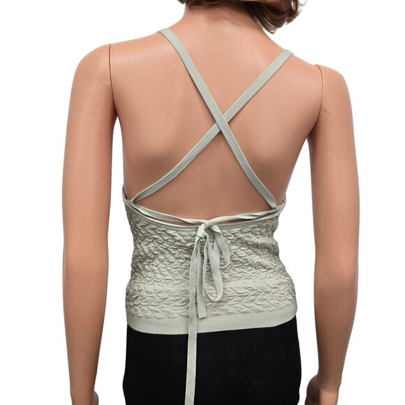 Club Monaco Tank Strappy Texture Top Women XS Stretch Tie back Sage Green - Picture 8 of 13